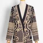 Long Sleeves Loose Beads Printed V-Neck Blazer Outerwear