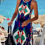Unique Printed Round Neck Sleeveless Holiday Maxi Dress