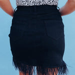 Solid Color Short Skirt Tassel Skinny Denim Skirts