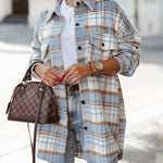 Nadorine Button Down Oversized Flannel Plaid Print Shirt Jacket