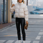Short Puffer Jacket Stands Up Button Zipper Outerwear
