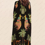 Unique Drop Shoulder Sleeve Coconut Tree Printed Dress