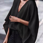 Loose Batwing Sleeves Solid Color V-Neck Blouses&Shirts Tops