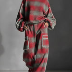 Long Sleeves Loose Contrast Color Line Split-Joint Striped Round-Neck Sweatershirt