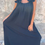 Solid Floral Embellished Sleeveless Loose Maxi Dress