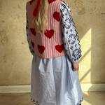 Red Heart Print Lace-up Vest