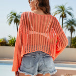 Nadorine Women's Crochet Hollow Out Long Sleeve Beach Bikini Swimsuit Mesh Cover Up Tunic Top