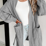 Ribbed Trim Hollow Knit Side Slits Cardigan