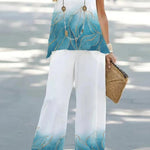 Casual Summer Sleeveless T-Shirt Trousers Two-Piece Set