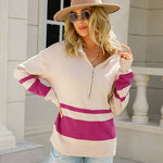 Striped Half-Zip Collared Sweater