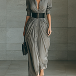 Josephine | Pleated Lapel Maxi Dress