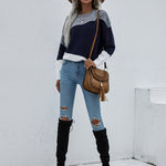 Drop Shoulders Color Block Sweater