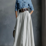 Women's elegant style denim-look shirt and cotton-linen skirt set