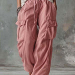 Retro Casual Workwear Style Red Cotton Pants