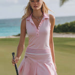 Elegant Retro-Sporty Style Collared Front-Buttoned Light Pink Cotton Mini Dress