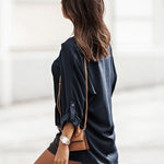 Nadorine V-Neck Long Sleeve Buckle T-Shirt Plain Shirts Shirt Top Elegant Shirts Casual Slim Fit Basic