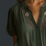 Vintage Embroidered Chiffon Short Sleeve Shirt