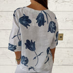 Printed Linen-Cotton V-Neck Pullover Shirt