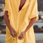 Loose solid color short-sleeved shirt dress beach sun protection clothing