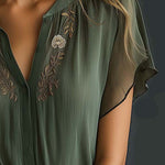 Vintage Embroidered Chiffon Short Sleeve Shirt
