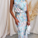 Love In The Garden Floral Halter Neck Elastic Waist Maxi Dress