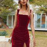Sexy Square Collar Split Mini Dress