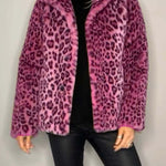 Stylish Leopard Print Lapel Faux Fur Mid-length Coat