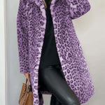 Stylish Leopard Print Lapel Faux Fur Mid-length Coat