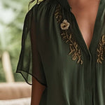 Vintage Embroidered Chiffon Short Sleeve Shirt