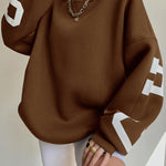 Oversize Sweatshirt Chicago Letter Graphic Long Sleeve Crewneck Pullover Top