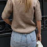 Crewneck Short Sleeves Bow Decorative Sweater Top