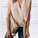 Margovil V Neck Knot Front Wrapped Top