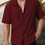 KZZ Men's short-sleeved versatile shirt with openwork jacquard pattern