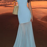 Margovil Strapless Mesh Splice Bodycon Maxi Dress