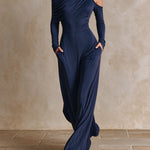 Black One‑Shoulder Party Wide‑Leg Jumpsuit