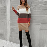 Nadorine Women's Color Block Round Neck Knitted Dress