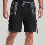 KZZ Men's Summer Plaid-Paneled Casual Shorts
