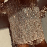 Margovil Tassel Sequin Round Neck Long Sleeves Top and Shorts Set