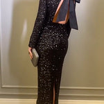 Margovil Bow Backless Sequin Bodycon Maxi Party Dress