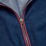 Casual Loose Retro Red Topstitched Denim Wide Leg Long Sleeve Jumpsuit