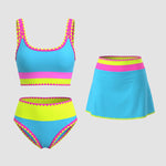 Color Contrast Patchwork Nylon Sporty 3 Piece Bikini Sets