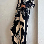 Margovil Graphic Printed Long Sleeve Blouse Shirt Wide Leg Pants 2 Pieces Set