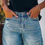 Margovil Rolled Hem Ripped Denim Shorts