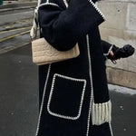 Women's Thickened Loose Woolen Longline Coat With Fringed Scarf