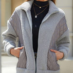Long Sleeve Cardigan Zippered Plush Patchwork Women's Jacket