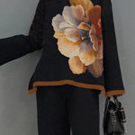 Flared Sleeves Long Sleeves Flower Print Split-Joint Mock Neck T-Shirts Tops