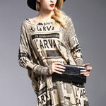 Vintage Loose One-Shoulder Newspaper Printed Split-Joint Sweater