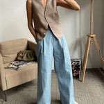 Solid ColorTwo-piece Slim Fit Sleeveless Vest Wide Leg Pants Set