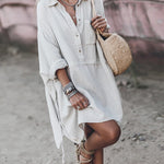 Solid Color Lapel Casual Fashion Loose Shirt Dresses