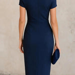 Elegant Short-sleeved Slim-fit Pleated Midi Dress